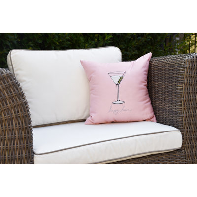 Palm Beach Martini Glass Happy Hour Print Outdoor Square Pillow Cover and Insert