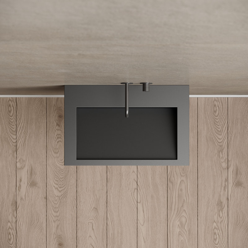 MonBlari 24" X 16" Rectangle Solid Surface Matte Black Wall Mount Sink, Matte Black