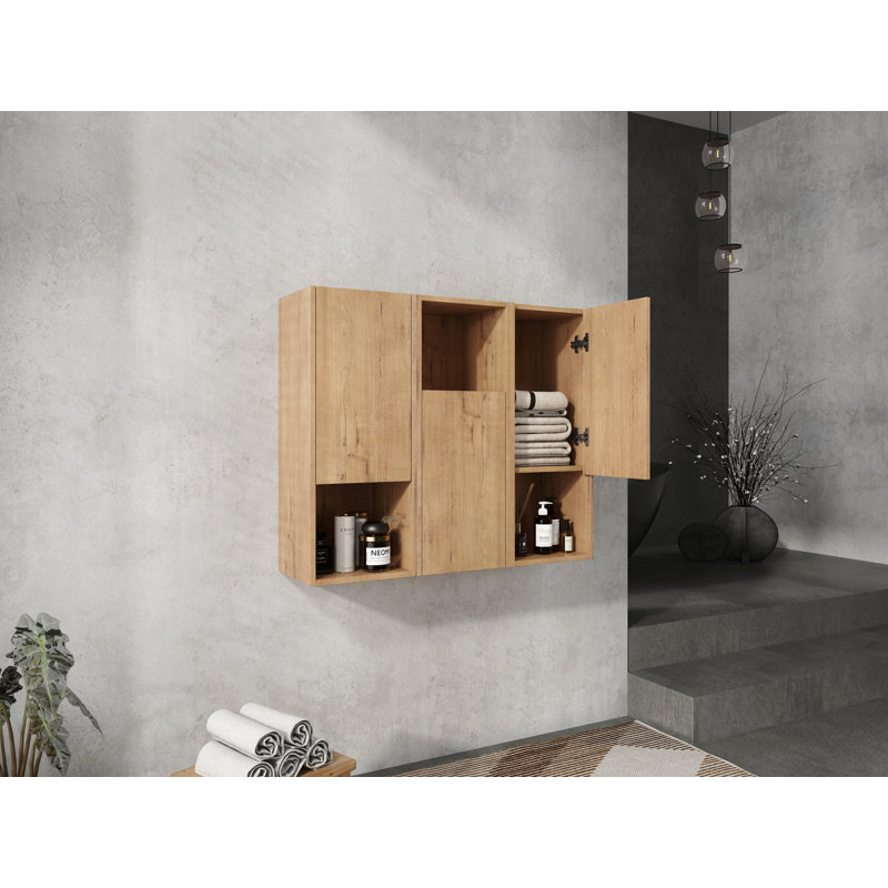 36" Bathroom Side Cabinet,Soft Close Doors,Float Mounting Design,Imitative Oak