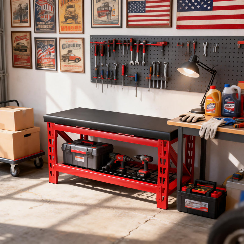 40" Garage Workbench With Flip-Up Seat Storage Sturdy Metal Bench For Workshop, Garage & Tool Organization??