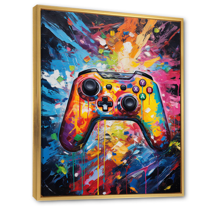 Coloré jeu vidéo rétro - art mural jeux vidéo, Cadre flottant doré, H 44 po x l 34 po x P 1,5 po