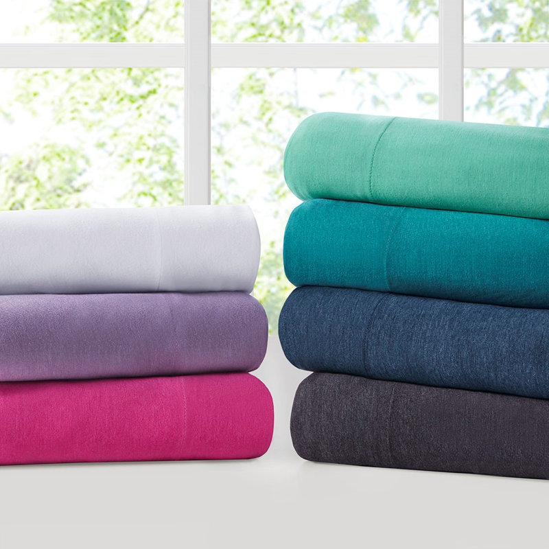 Ensemble de draps en tricot de coton toutes saisons Gracie Mills Atlas, Ensemble de draps pour lit double avec 2 taies d'o
