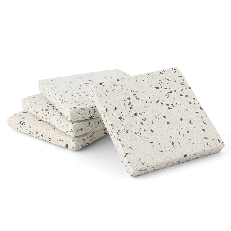 Sous-verres en terrazzo blanc naturel avec envers de protection en liège carré 4 po