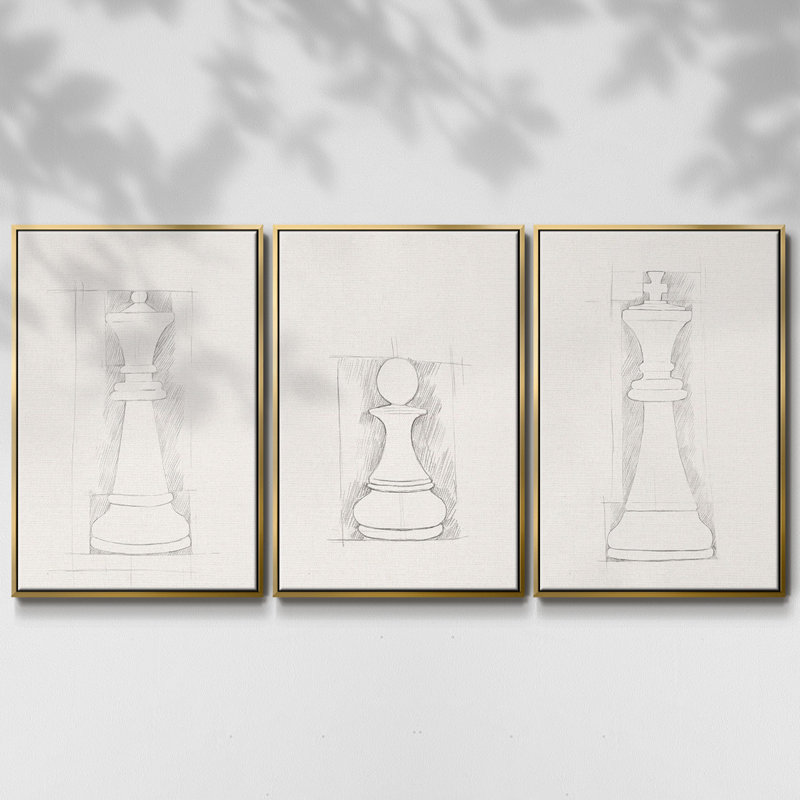 " Chess Set Sketch I " 3 - Pieces, Gold, 36" H x 72" W