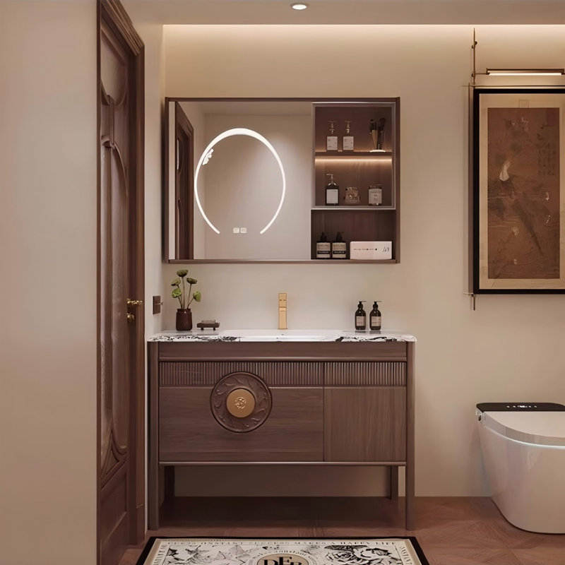 Meuble-lavabo autoportant en bois d'hévéa massif 39,37 po avec miroir, 40"