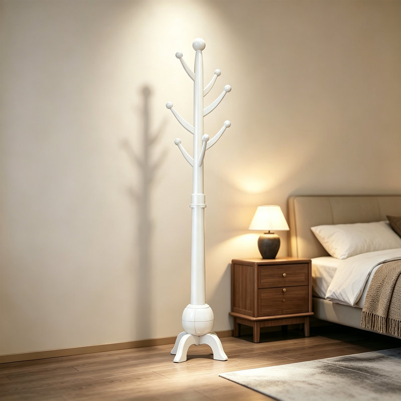 Portemanteau autoportant en bois d'hévéa pour entrée, Blanc