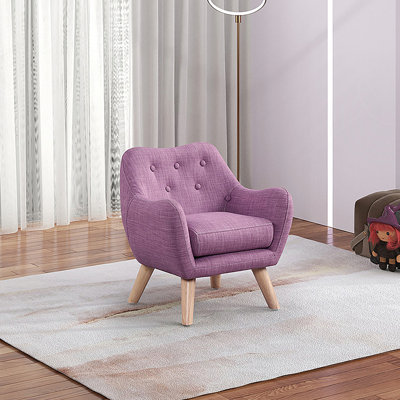 Chaise pour enfant en lin rose 19,5 po avec dossier capitonné et pieds en bois