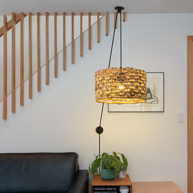 Luminaire suspendu en osier suspendu 12,8 po pour îlot de cuisine, rotin moderne