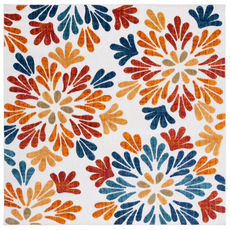 Fuhr Floral Orange/Beige/Blue Indoor / Outdoor Area, Square 4'