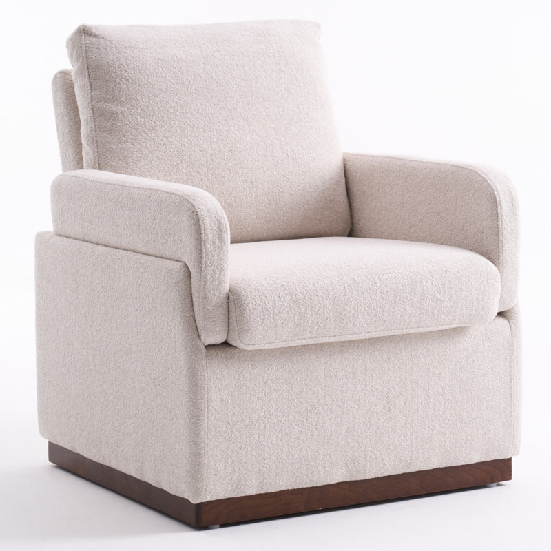 Fauteuil d'appoint rembourré à dossier plein avec base en bois massif Boucle, Beige