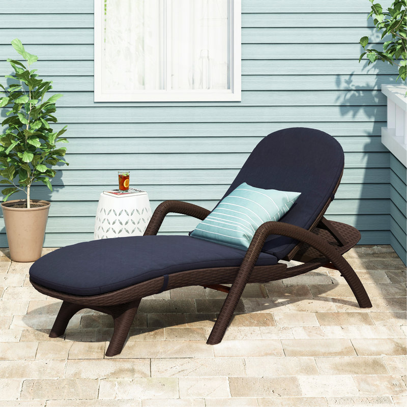 Mikael Chaise Lounge With Cushion, Navy Blue