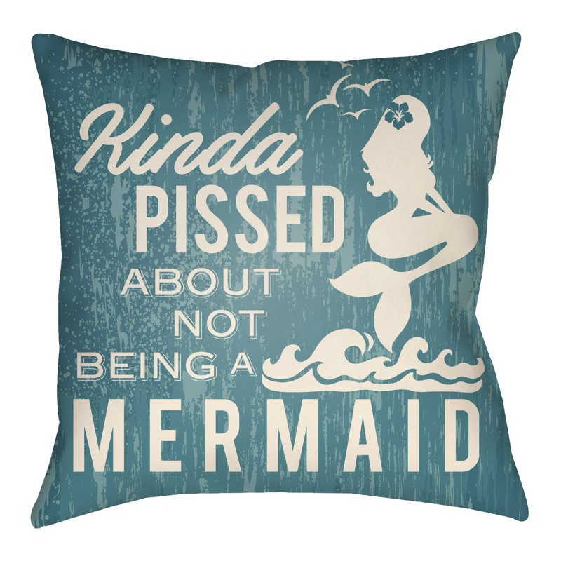 Litchfield Mermaid Outdoor Reversible Throw Pillow, 16" H x 16" W, Teal/Ivory