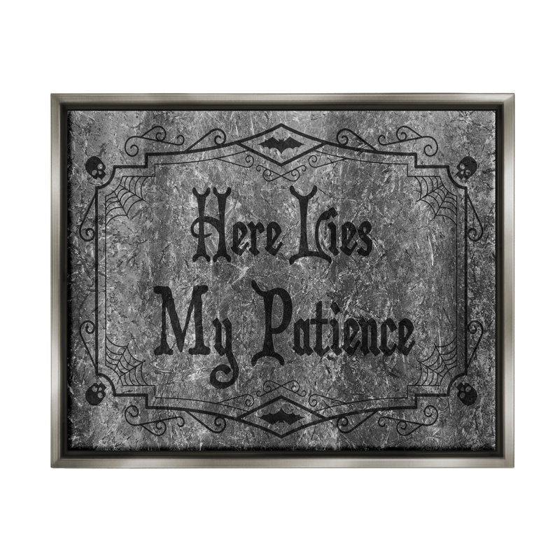 «Here Lies My Patience» par Lil 'Rue - cadre flottant, impression sur toile, H 17 po x l 21 po x P 1,7 po