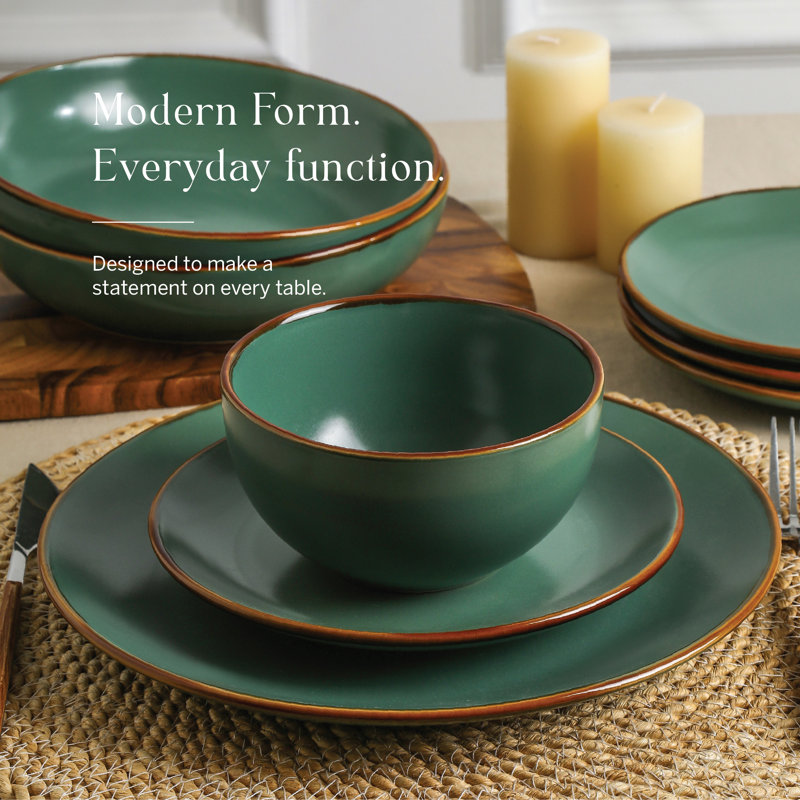 Brasa Dinnerware Set Stoneware, Green, 16