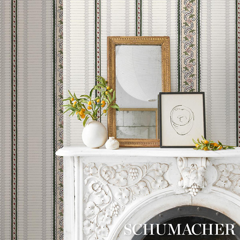 Schumacher X Rita Konig Serena Stripe Wallpaper, Rose