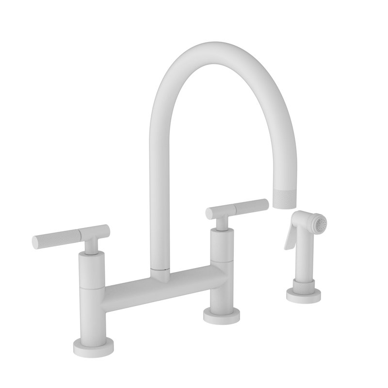 Muncy Kitchen Bridge Faucet with Side Spray, Matte White