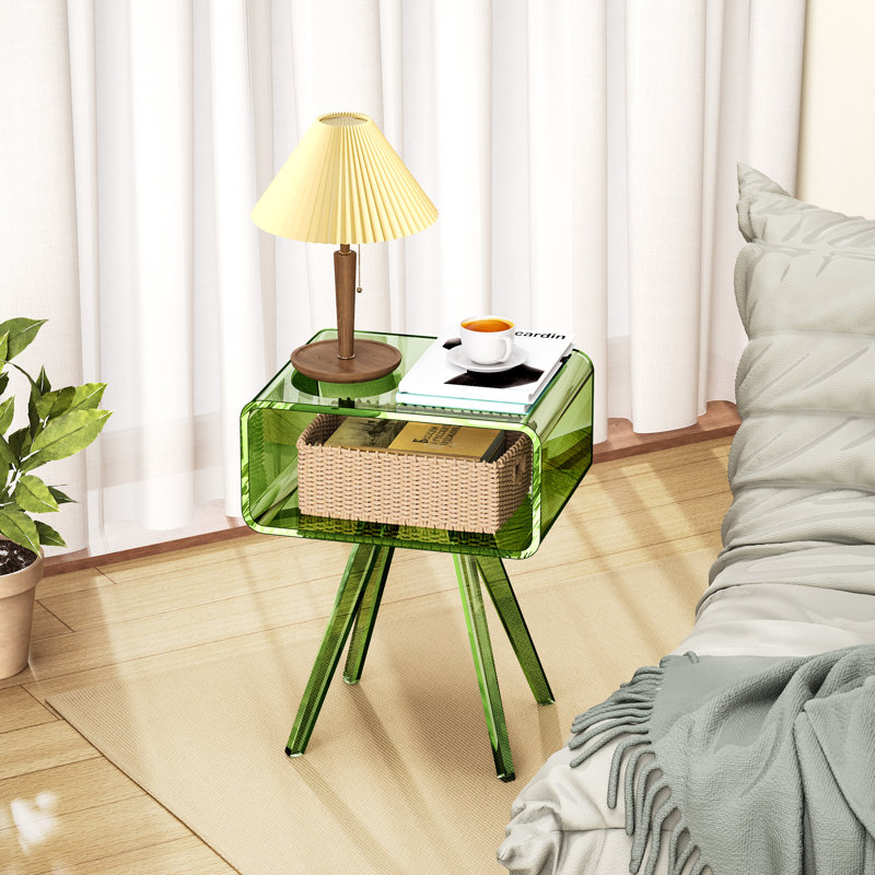 Table d'appoint en acrylique, table de chevet en acrylique pour la chambre à coucher, Vert clair