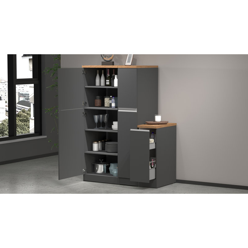 Pameal Kitchen Pantry, Oak Wood/Gray