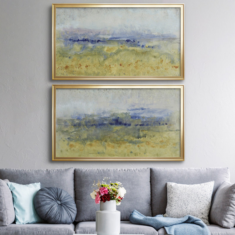 Open Terrain I - Ensemble de 2 peintures sur toiles encadrées, H 45 po x l 42,5 po x P 1 po, Cadre doré
