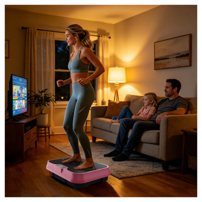 Whole Body Vibration Plate Exercise Machine, Compact Fitness Platform with ABS and Rubber Deck, Rose Red