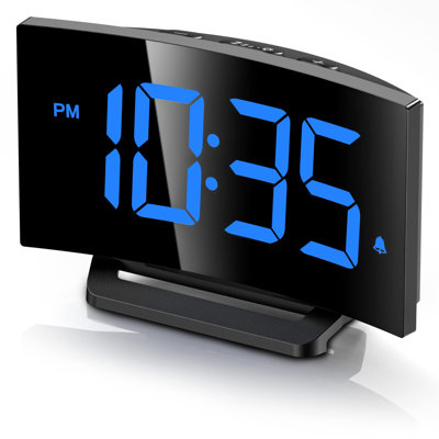 Réveil-matin numérique pour chambre GOLOZA, horloge numérique avec un design incurvé moderne, chiffres à DEL bleu remarquables, luminosité à 5 niveaux + arrêt, 2 volume, 3 tonalités d’alarme, répétition, mémoire d’arrêt, 12 / 24H