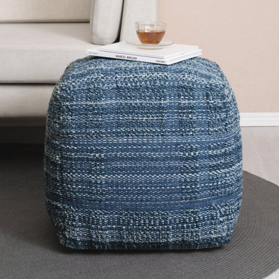 Yinka 18"W Striped Upholstered Pouf Ottoman