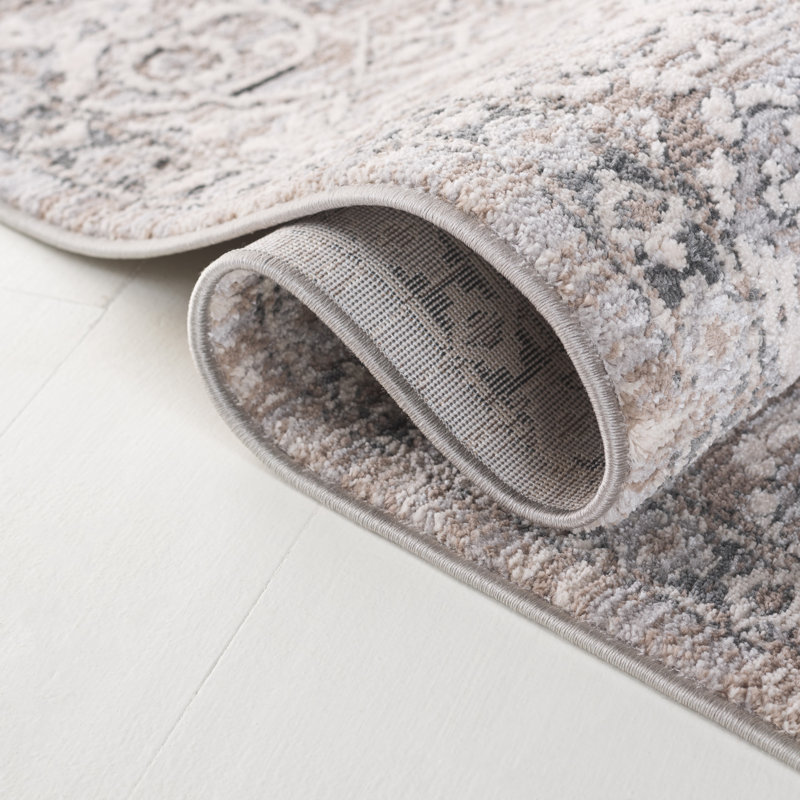 Oriental Area Rug in Grey / Ivory, Rectangle 5' x 7'