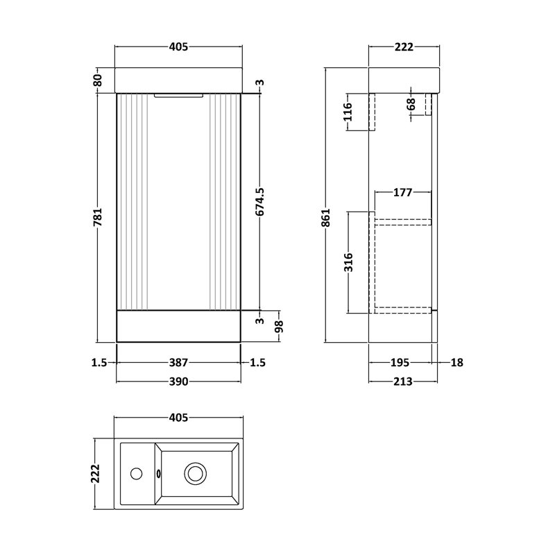 Deco Compact 400mm Single Bathroom Vanity with Drop In Vitreous China Basin, Satin Anthracite