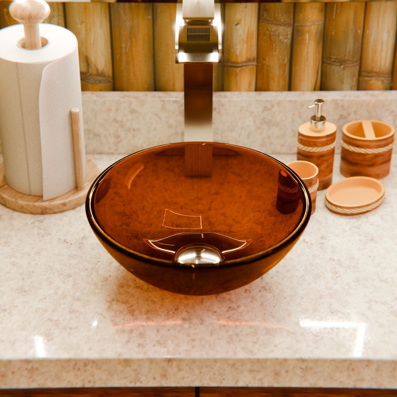 12-inch Glass Circular Vessel Bathroom Sink, Brown