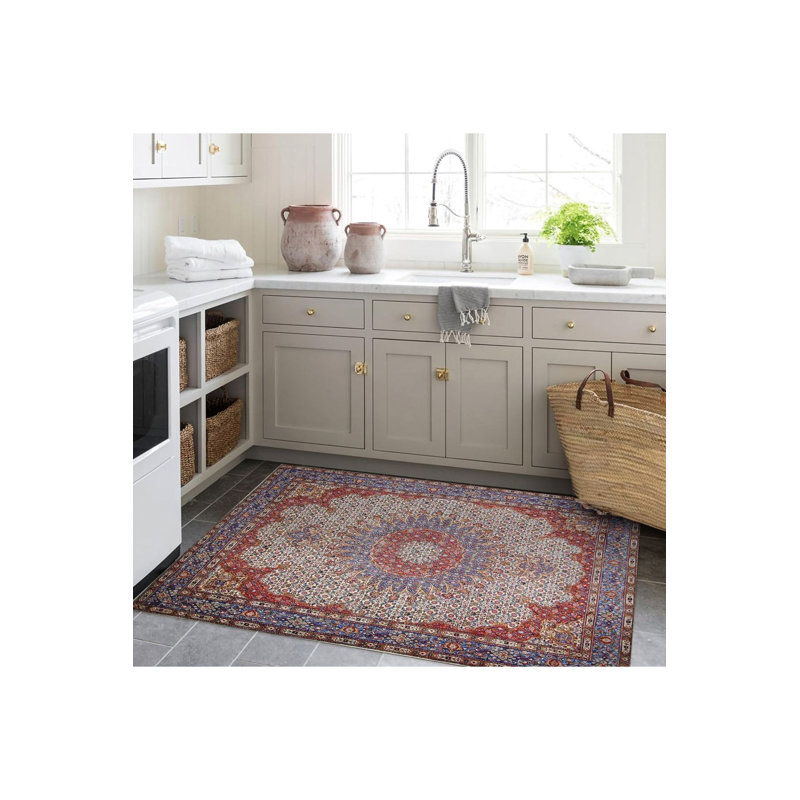 Tapis multicolore à motif décoratif traditionnel lavable, Sous-tapis rectangulaire de 3 pi 3 po x 4 pi 11 po