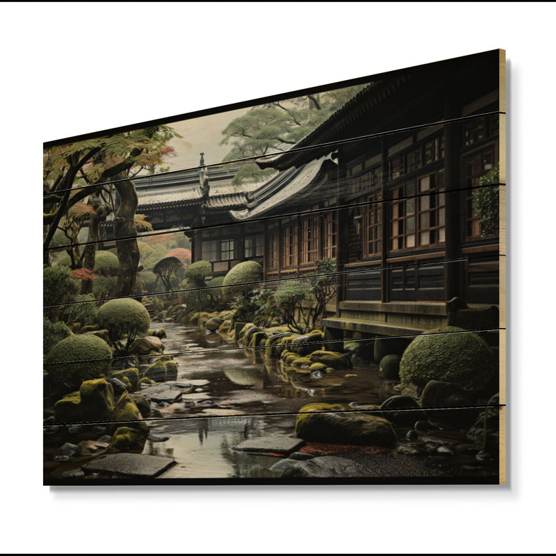 «Japon Art Temple silencieux» sur bois, H 30 po x l 40 po x P 0,78 po