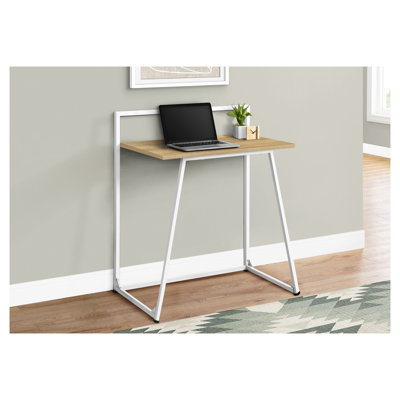 Natural Laminate Computer Desk with White Metal Base, 30-Inch Home Office Workstation