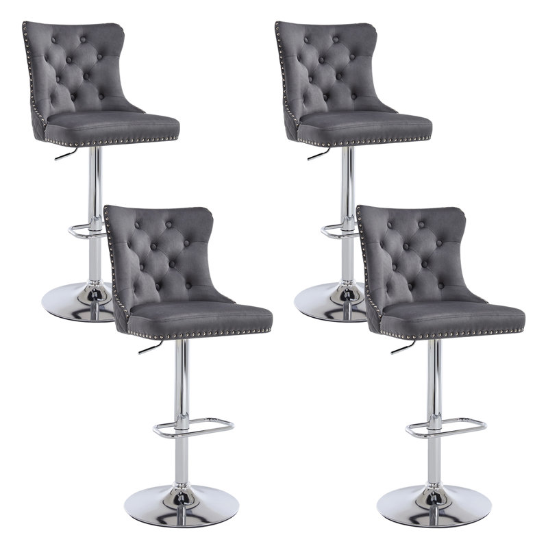 Tabouret de comptoir pivotant à hauteur réglable avec structure en métal, Argent argent, Gris foncé