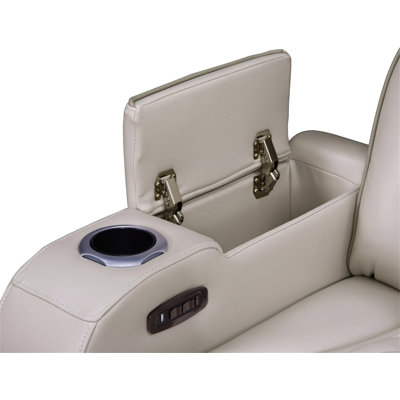 Causeuse inclinable électrique en cuir blanc glacé de 74 po avec repose-tête électrique, haut-parleurs Bluetooth, lumières DEL, ports USB et USB-C, rangement et porte-gobelets Jazmina