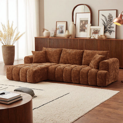 Canapé modulaire en L de luxe en chenille - kaki, canapé-lit confortable, aucun assemblage requis