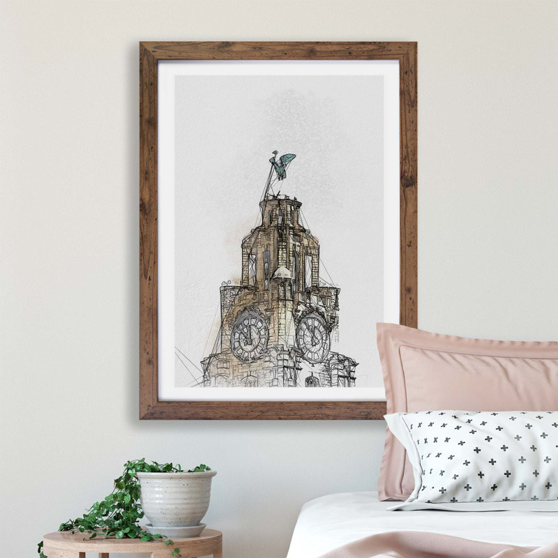 The Liver Building Liverpool - Framed Print, Walnut, 24cm H x 33cm W x 2cm D