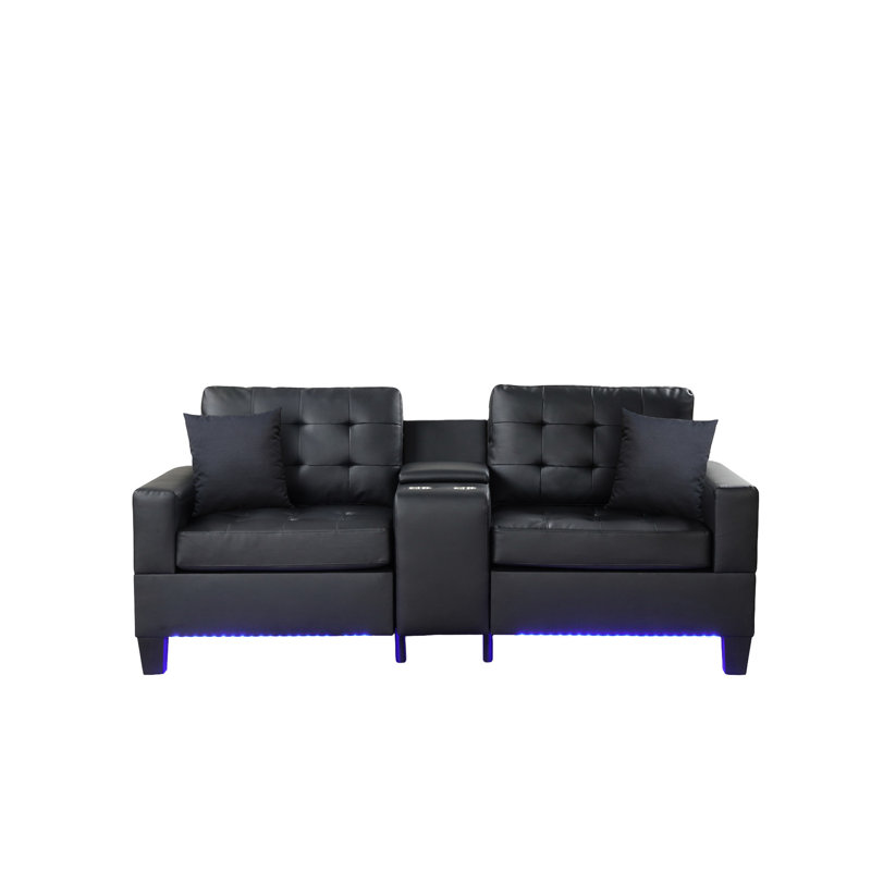 Noir avec lumières à DEL, chargeurs, console de rangement, porte-gobelets et coussins captivants
