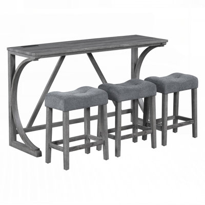 Ensemble de table de bar industriel avec prise de courant, chaises confortables et design durable pour les espaces de vie modernes