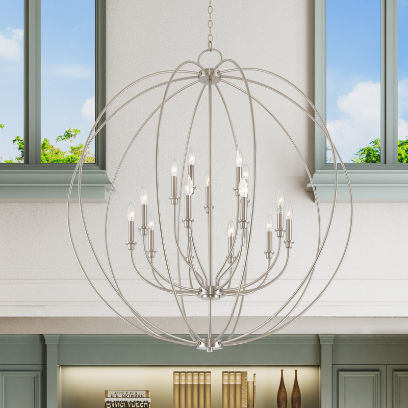 Lustre 15 lumières façon bougie Remer, Nickel brossé