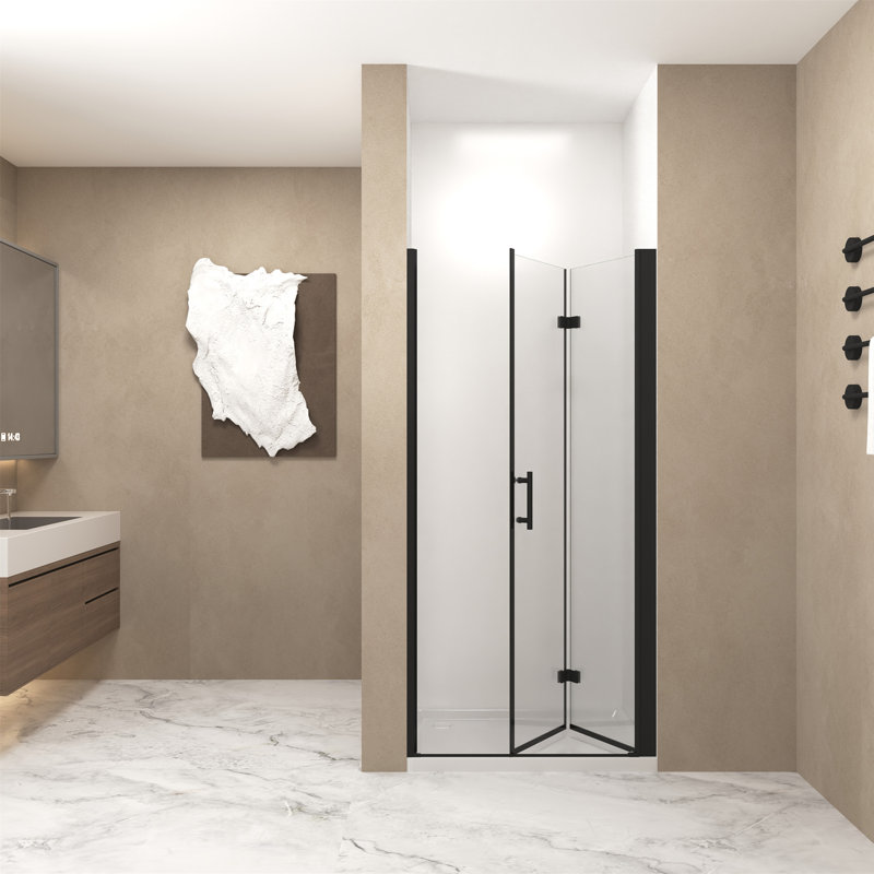 34 "X 72" Bifold Shower Door, 1/4"(6Mm) Tempered Glass Aluminum Frame, Explosion Proof Film