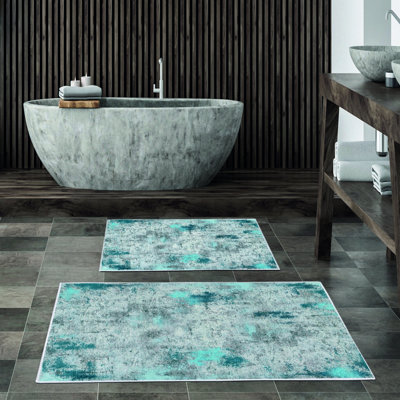 Ensemble de luxueux tapis de bain (2 pièces), 100% polyester, antidérapant, antibactérien | Dimensions: 19,7 po x 23,6 po et 23,6 po x 39,4 po | Tissu ultra-absorbant et facile à nettoyer, lavable à la machine à 86 ° F | Parfait pour la salle de bain ou le spa