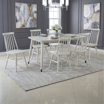 Elvara Scandinavian Solid Wood Windsor Dining Chair, EVC-40-W, with Spindle Back & Contoured Seat, Classic White Oak