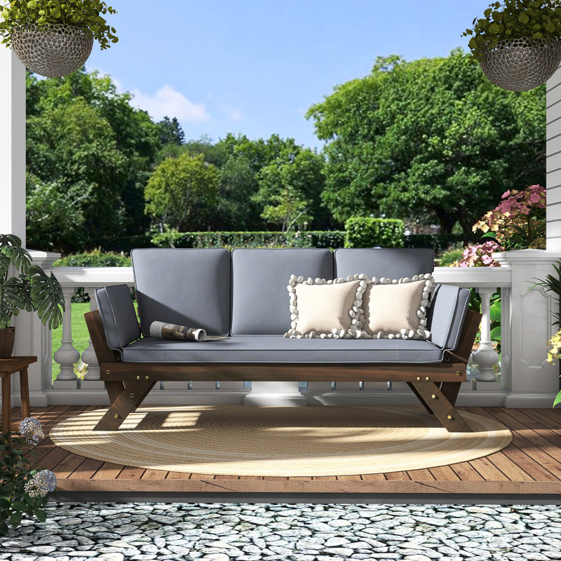 Canapé d'extérieur en bois ajustable Patio, Gris, Marron foncé