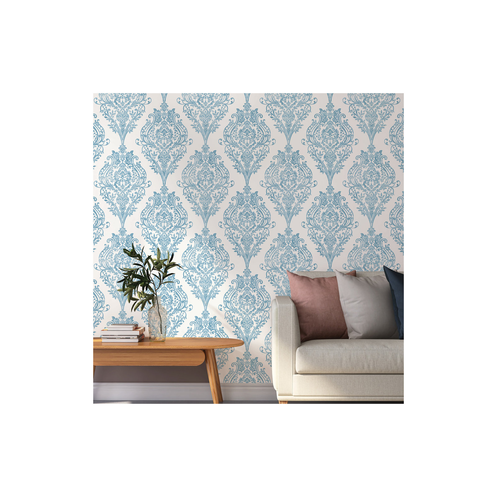 Kwon Damask Wallpaper, Coastal Blue