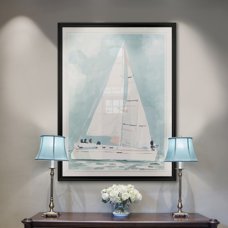 «Soft Sailboat I», reproduction d'art sur toile, H 26,5 po x l 36,5 po x P 1,5 po, Cadre noir