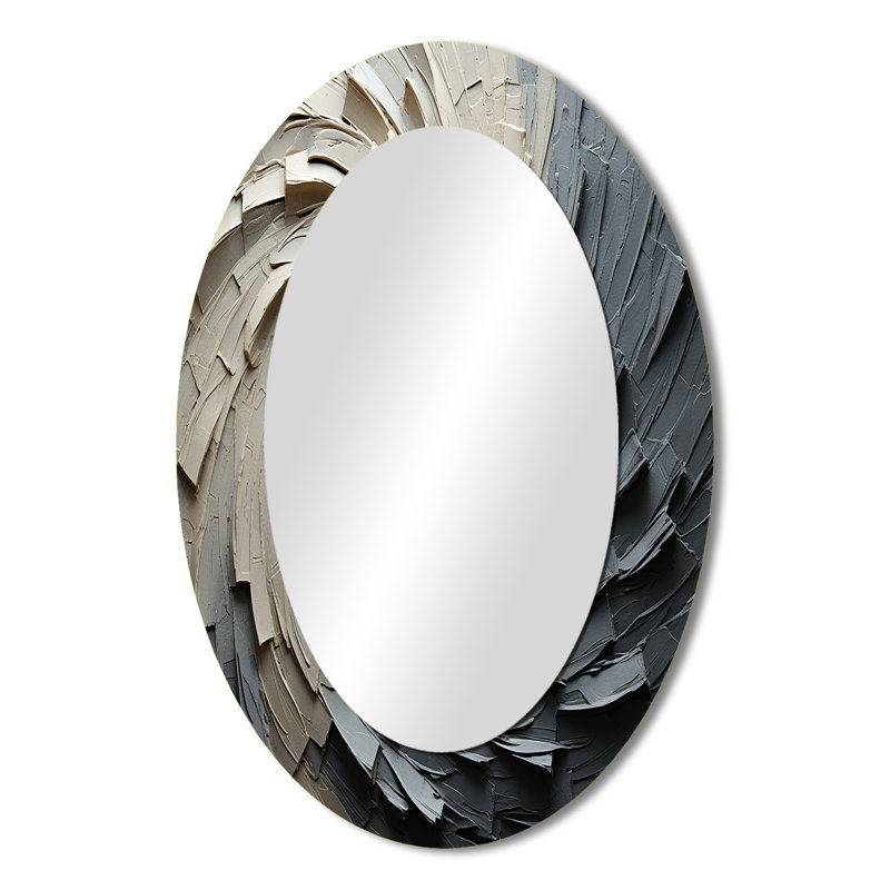 Mouvement méditatif gris beige III - Miroir décoratif abstrait ovale sur métal, 36 po x 24 po