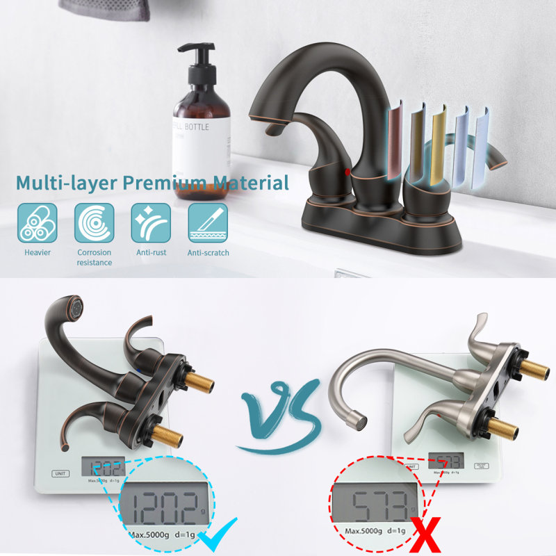 Bathroom Faucet 2-Handle Oil Rubbed Bronze With Aerator, Swan Style 4-Inch Centerset Vanity Sink With Pop-Up Drain And Supply Hoses, FR4075-ORB