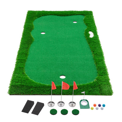 10x5 Ft Golf Putting Green, Golf Training Mat With High-quality Turf, 3 Holes, 3 Flags And Cups For Indoor Outdoor