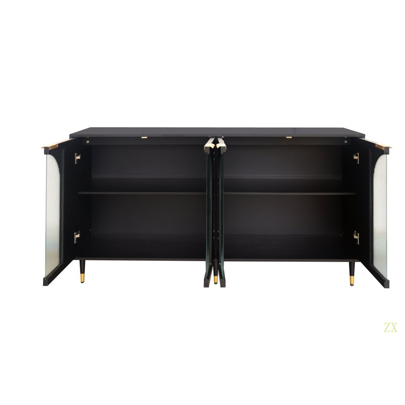 Accent Cabinet  Lacque Wooden Cabinet With 4 Glass Doors Sideboard Buffet Server Cabinet Storage Cabinet, For Living Room, Entryway, Hallway, Office, Kitchen And Dining Room