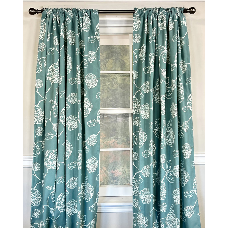 Pouf Cotton Blend Room Darkening Curtain Pair, Teal, 48" W x 96" L